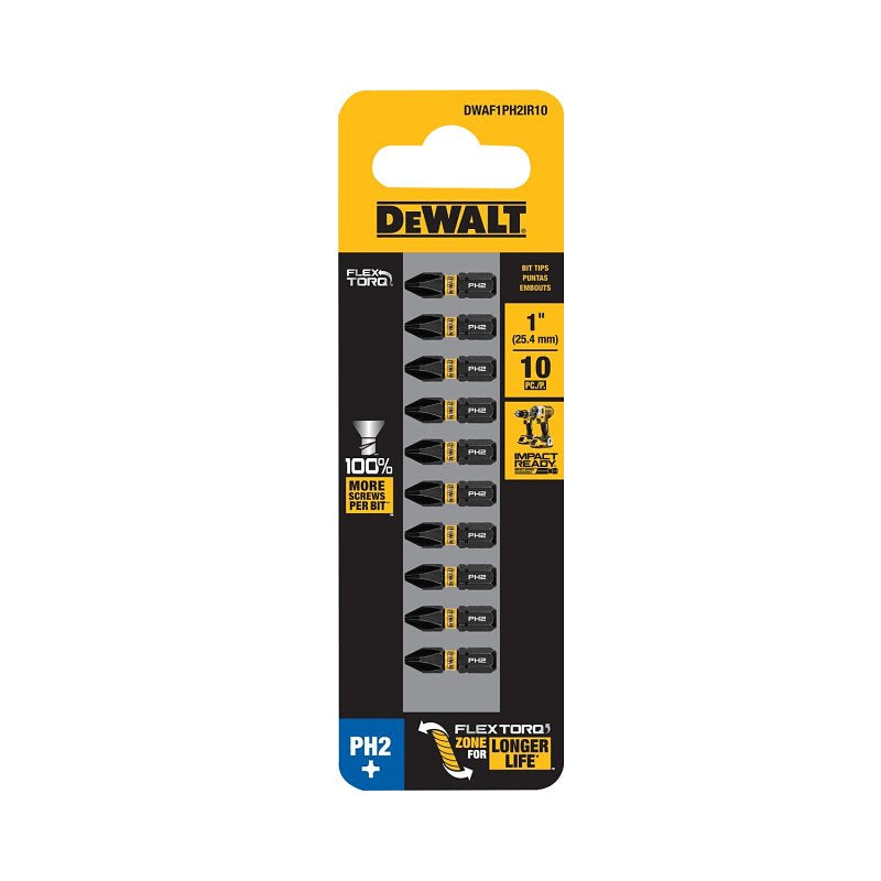 DEWALT DEWALT DWAF1PH2IR10 Impact Driver Bit, #2 Drive, Phillips Drive, 1/4 in Shank, Hex Shank, 1 in L, Steel TOOLS DEWALT