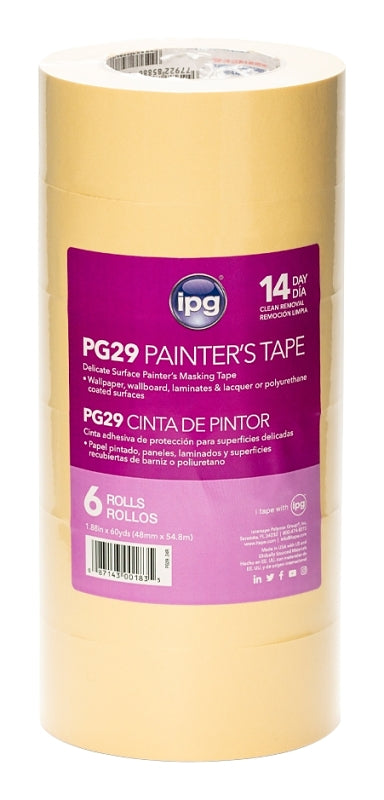 INTERTAPE POLYMER IPG PG29..24R Masking Tape, 60 yd L, 1.88 in W, 6.8 mil Thick, Paper Backing, Beige