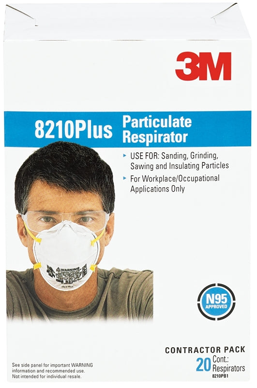 3M 3M 8210PB1-A/8210+ Disposable Non-Valved Respirator, One Size Mask, 95 % Filter Efficiency, White