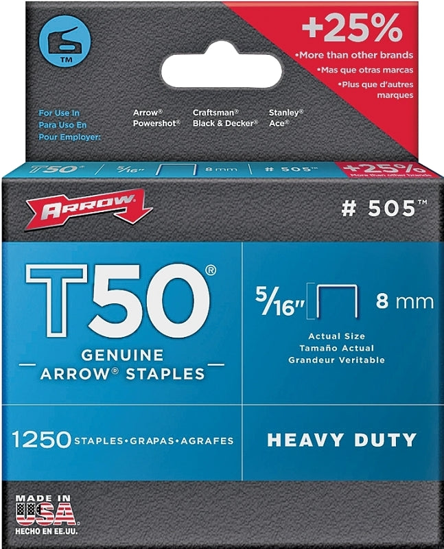 ARROW Arrow T50 Series 50524 Staple, For: HT-50A, T50, T55 Stapler, 3/8 in W Crown, 5/16 in L Leg
