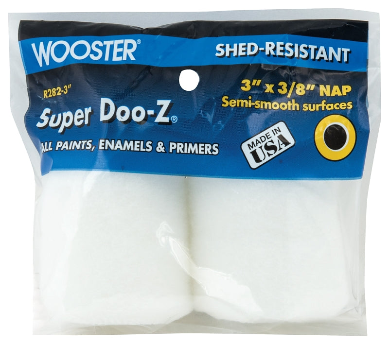 WOOSTER BRUSH Wooster R282-3 Trim Roller Refill, 3/8 in Thick Nap, 3 in L, Fabric Cover