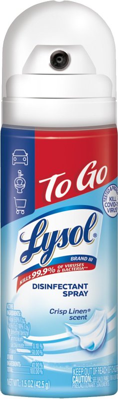 LYSOL Lysol 19200-99923 Disinfectant Spray, 1.5 oz Aerosol, Liquid, Crisp Linen, Clear
