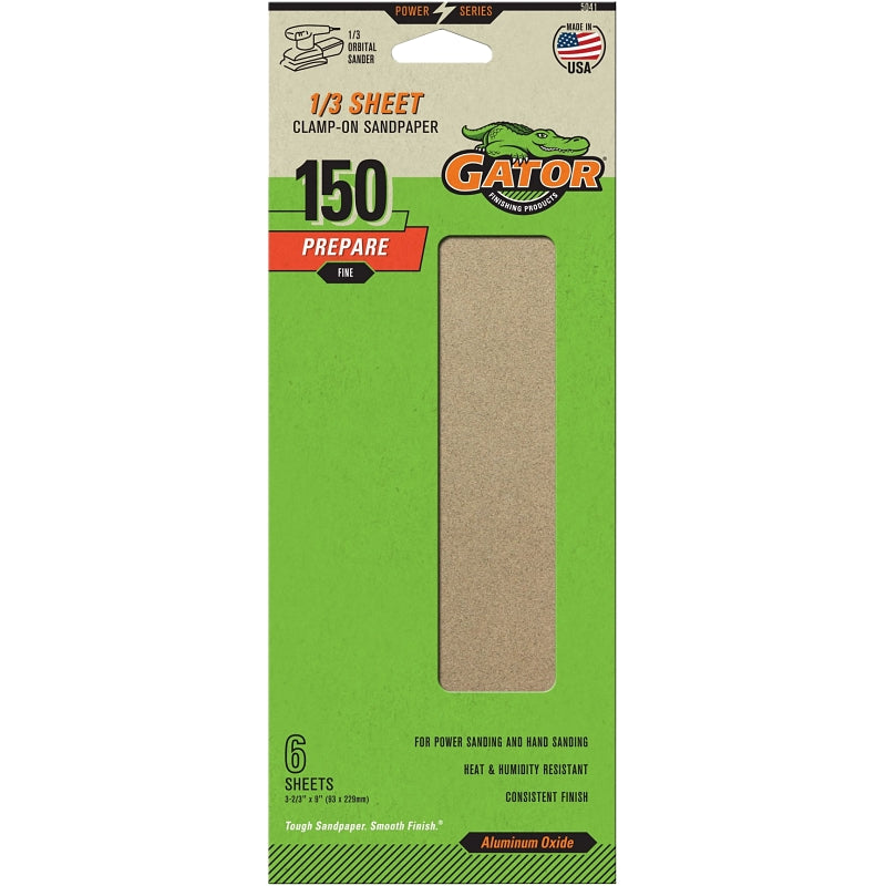 GATOR Gator 5041 Sanding Sheet, 3-2/3 in W, 9 in L, 150 Grit, Fine, Aluminum Oxide Abrasive, Paper Backing TOOLS GATOR