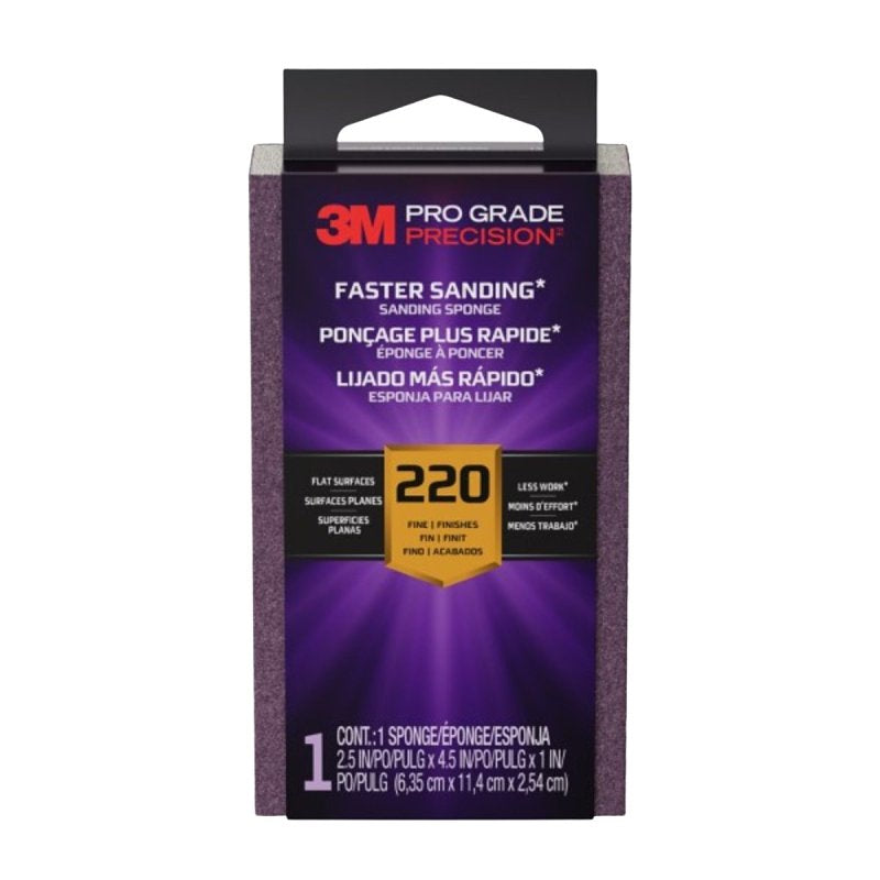 3M Pro Grade Precision FSB220-PGP-1T Faster Sanding Block Sponge, 2-1/2 in L, 4-1/2 in W, 220 Grit, Fine