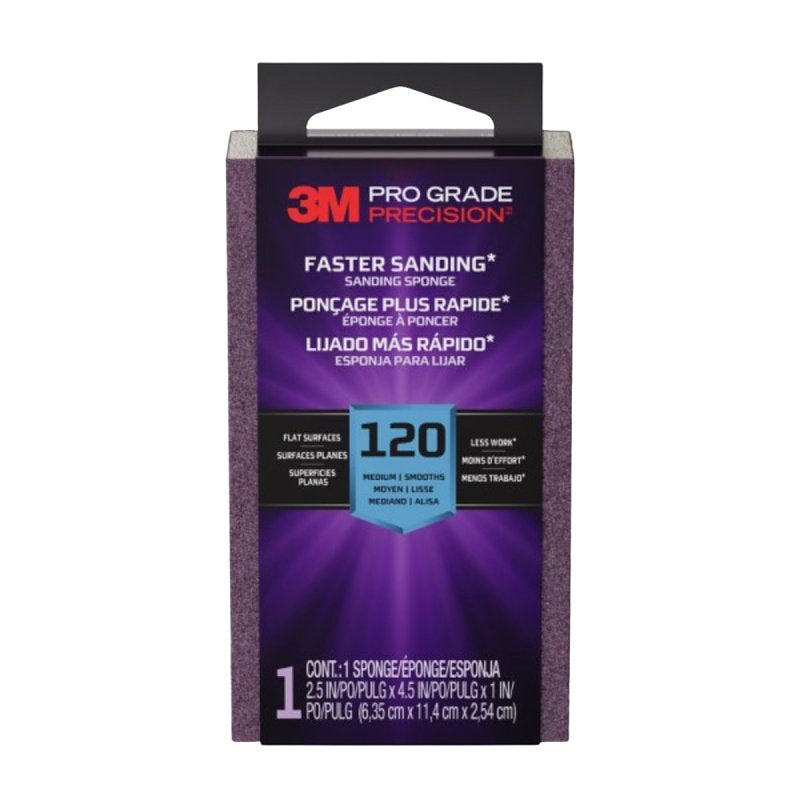 3M Pro Grade Precision FSB120-PGP-1T Faster Sanding Block Sponge, 2-1/2 in L, 4-1/2 in W, 120 Grit, Fine