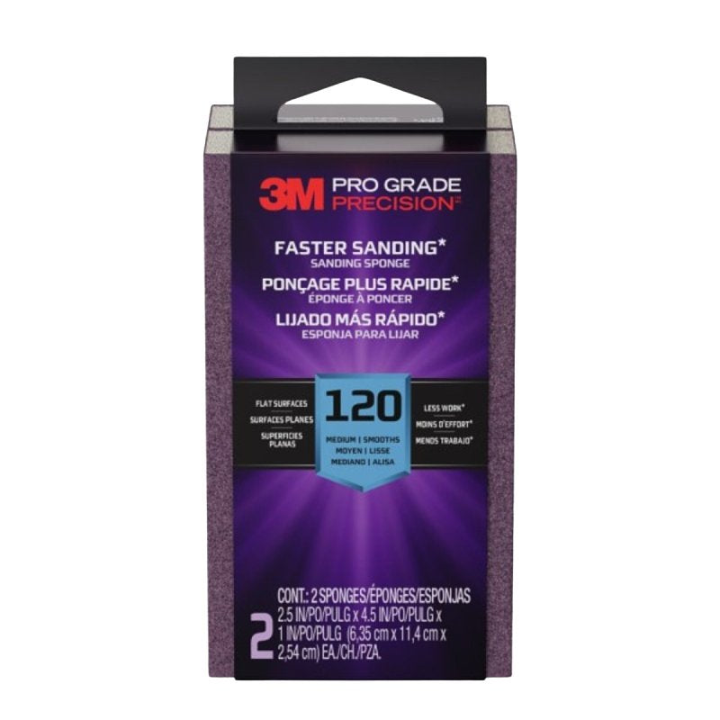 3M Pro Grade Precision FSB120-PGP-2T Faster Sanding Block Sponge, 2-1/2 in L, 4-1/2 in W, 120 Grit, Fine