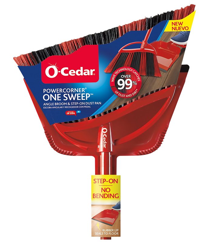 O-CEDAR O-Cedar PowerCorner 172134 Angle Broom with Dust Pan, Plastic Bristle, Black Bristle, 57 in L, Steel Handle