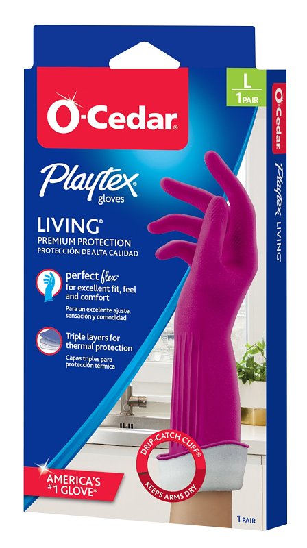 O-CEDAR Playtex Living 166120 Reusable Gloves, L, Latex/Neoprene/Nitrile, Gray