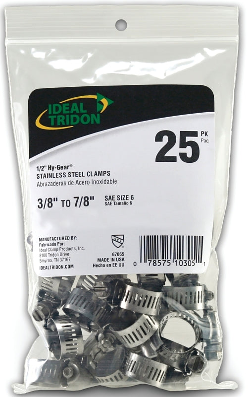 IDEAL-TRIDON Ideal-Tridon Hy-Gear 67-6 Series 6706550 Worm Gear Hose Clamp, #6, 3/8 to 7/8 in, Stainless Steel PLUMBING, HEATING & VENTILATION IDEAL-TRIDON