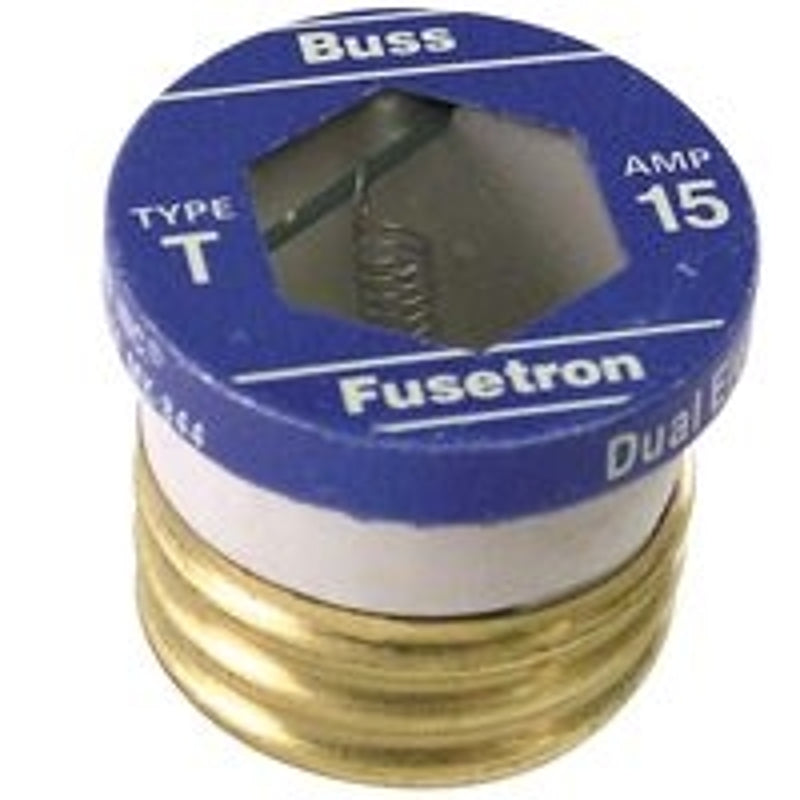BUSSMANN Bussmann T-15 Plug Fuse, 15 A, 125 V, 10 kA Interrupt, Plastic Body, Low Voltage, Time Delay Fuse ELECTRICAL BUSSMANN