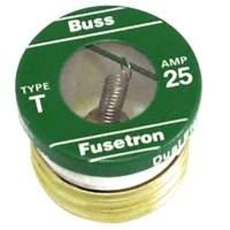 BUSSMANN Bussmann T-25 Plug Fuse, 25 A, 125 V, 10 kA Interrupt, Plastic Body, Low Voltage, Time Delay Fuse ELECTRICAL BUSSMANN