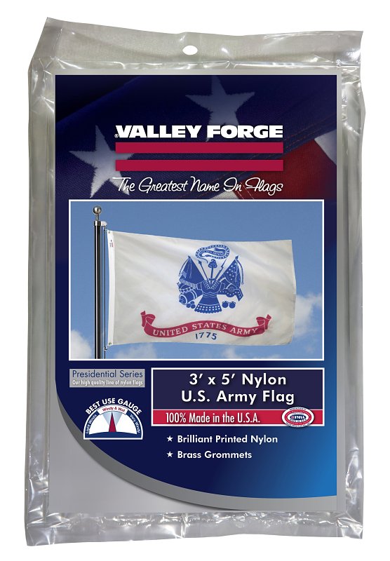VALLEY FORGE FLAG Valley Forge BTUSAM3 Military Army Flag, Nylon, White Background, 5 ft L, 3 ft W
