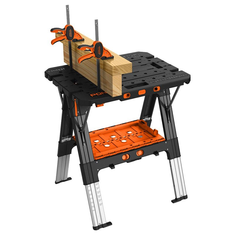 PONY Pony 60P Worktable, 31 in OAW, 35 in OAH, 500, 1000 lb, Plastic Surface, Aluminum Frame, Black/Orange TOOLS PONY