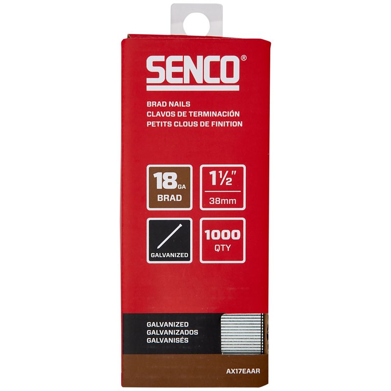 SENCO Senco AX17EAAR Brad Nail Strip, 1-1/2 in L, 18 ga, Galvanized/Plain, Medium Head