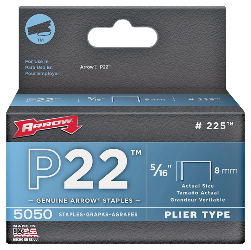 ARROW Arrow P22 Series 225 Staple, 7/16 in W Crown, 5/16 in L Leg
