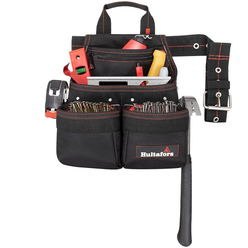 HULTAFORS Hultafors HT5663 Framer's Nail/Tool Bag, 24 in D, 9-Pocket, Polyester, Black/Red TOOLS HULTAFORS