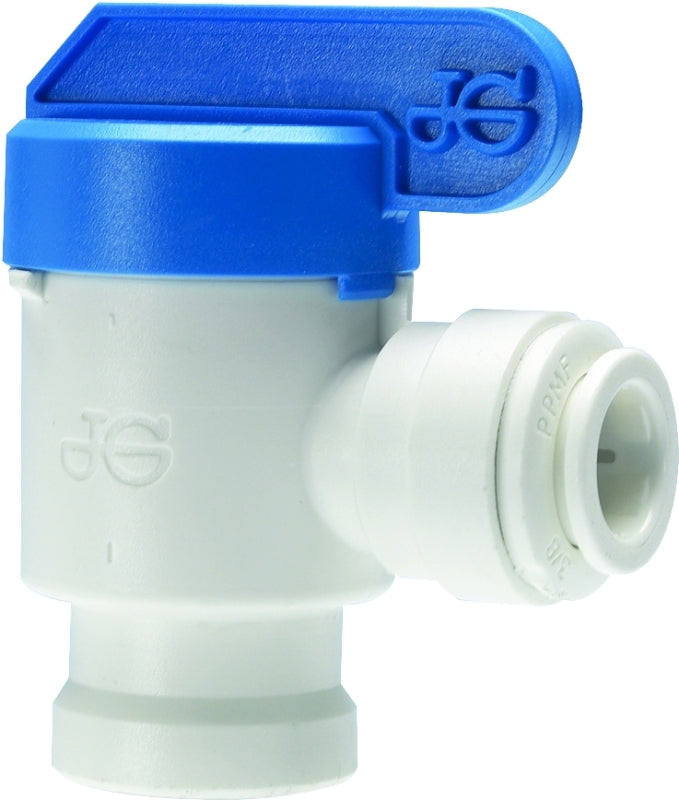 SHARKBITE John Guest PPSV501222WP Elbow Shut-Off Valve, 3/8 x 1/4 in Connection, Tube x NPTF, 150 psi Pressure, Polypropylene Body