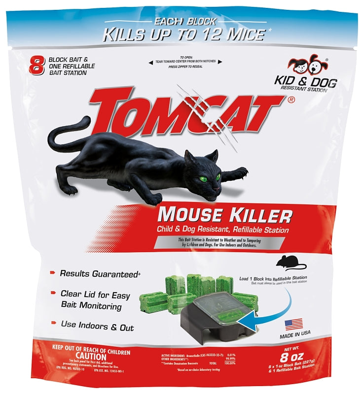 TOMCAT Tomcat 0372010 Mouse Bait Station Refill, 8-1/4 in W, 8-1/2 in H, 8 oz Bait, Plastic, Black LAWN & GARDEN TOMCAT