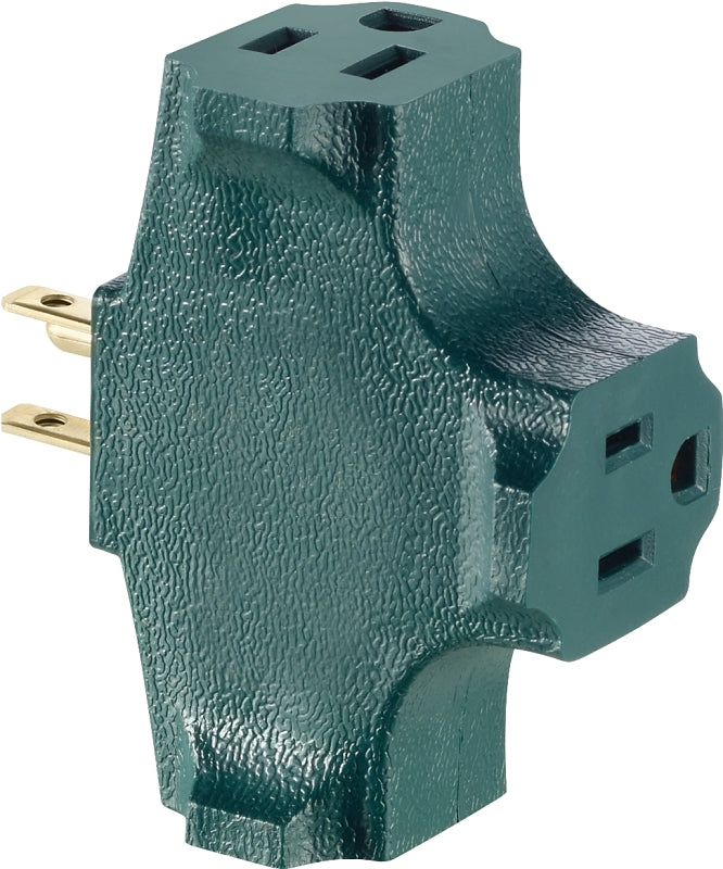 LEVITON Leviton R07-00694-GRN Triple Tap Outlet Adapter, 2 -Pole, 15 A, 125 V, 3 -Outlet, NEMA: NEMA 5-15R, Green ELECTRICAL LEVITON