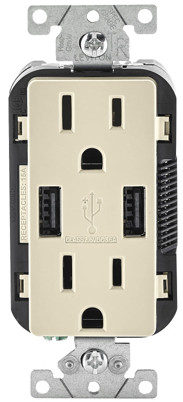 LEVITON Leviton T5632-0BT USB Charger and Receptacle, 2-USB Port, Light Almond ELECTRICAL LEVITON