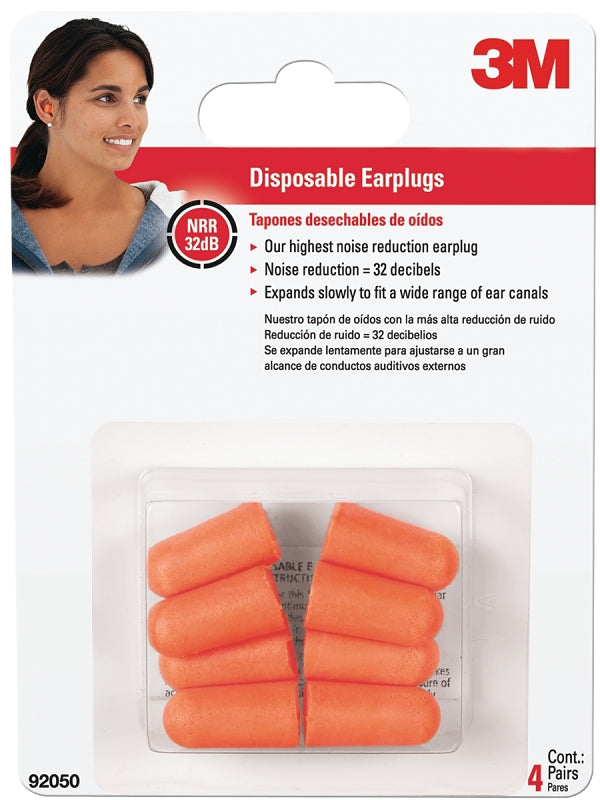 3M 3M 92050H4 Disposable Ear Plugs, 32 dB NRR, Tapered, Round, One-Size Ear Plug, Foam Ear Plug, Assorted/Orange Ear Plug