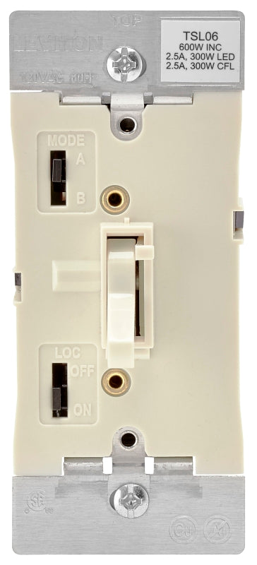 LEVITON Leviton R08-TSL06-1KT Slide Dimmer, 120 V, 600 W, CFL, Halogen, Incandescent, LED Lamp, 3-Way, Light Almond ELECTRICAL LEVITON
