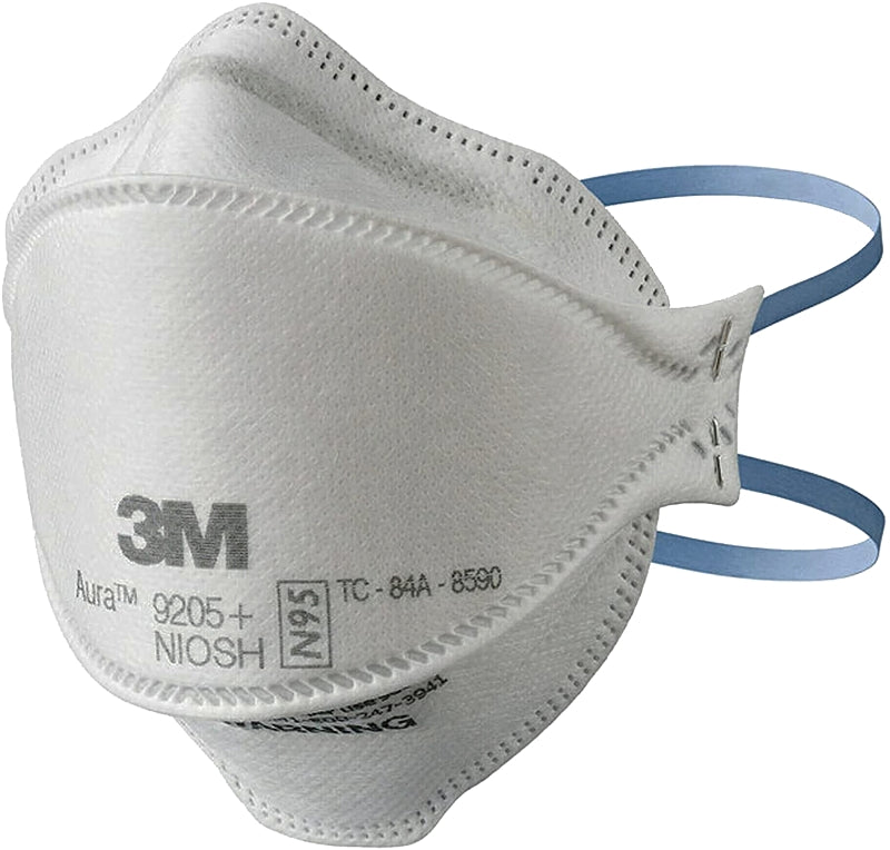3M 3M Aura Series 9205P-3-DC 3-Panel Particulate Respirator, One-Size Mask, N95 Filter Class, 95 % Filter Efficiency, White