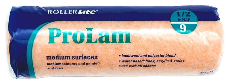 ROLLERLITE RollerLite ProLam 9KL050 Roller Cover, 1/2 in Thick Nap, 9 in L, Acrylic/Polyester/Wool Cover PAINT ROLLERLITE   