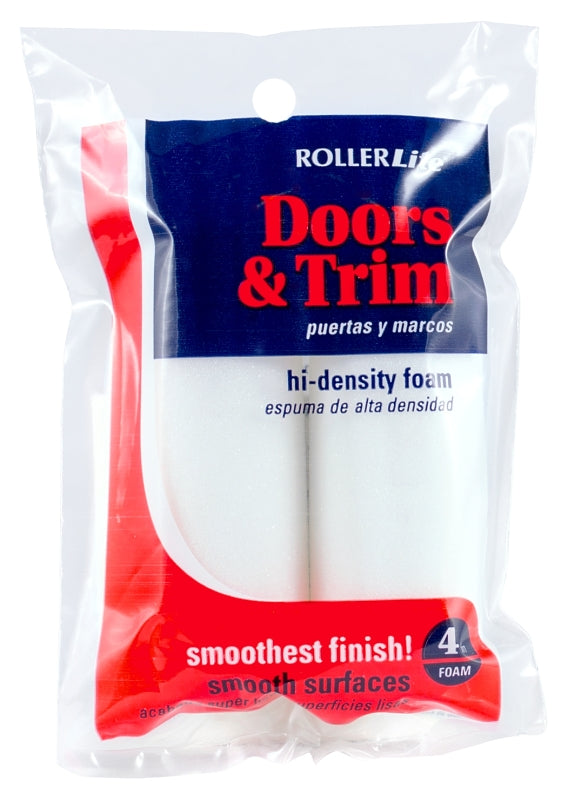 ROLLERLITE RollerLite Doors & Trim 4FOAMQD Mini Roller Cover Refill, 4 in L, Foam Cover, White PAINT ROLLERLITE   