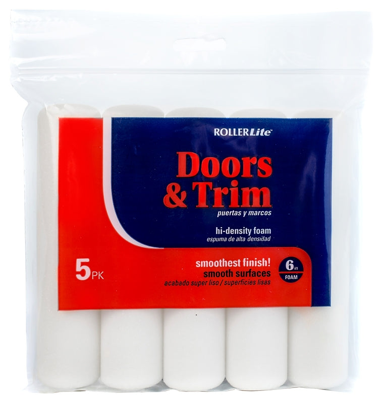 ROLLERLITE RollerLite Doors & Trim 6FOAMQ-5 Mini Roller Cover Refill, 6 in L, Foam Cover, White PAINT ROLLERLITE   