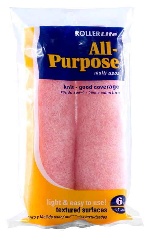 ROLLERLITE RollerLite All Purpose 6AP075D Mini Roller Cover, 3/4 in Thick Nap, 6 in L, Polyester Cover, Pink