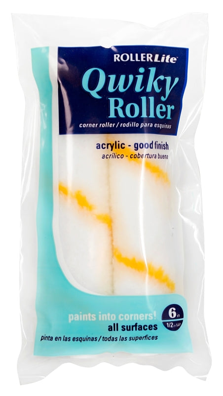 ROLLERLITE RollerLite Qwiky Roller 6CR050QD Mini Roller Cover Refill, 1/2 in Thick Nap, 6 in L, Acrylic Cover, White PAINT ROLLERLITE   