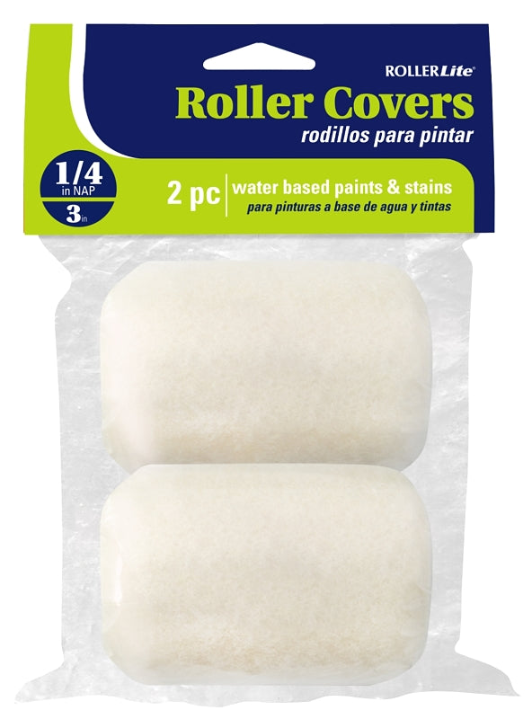 ROLLERLITE RollerLite White Velvet 3WV025D-PHD Roller Cover, 1/4 in Thick Nap, 3 in L, Dralon Fabric Cover, White PAINT ROLLERLITE