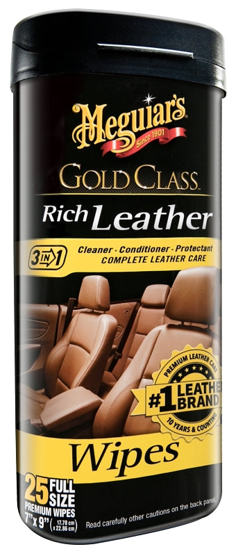 MEGUIAR'S Meguiar's G10900 Leather Wipes, Sweet Herbal, Effective to Remove: Dirt, Grime, 25-Wipes AUTOMOTIVE MEGUIAR'S