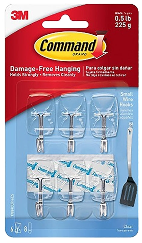 COMMAND Command 17067CLR-6ES Wire Hook, 3/4 in Opening, 0.5 lb, Metal/Plastic, Clear ELECTRICAL COMMAND