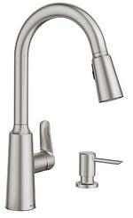 MOEN Moen Edwyn Series 87028SRS Pull-Down Kitchen Faucet, 1.5 gpm, 1-Handle, 1, 4-Faucet Hole, Stainless Steel
