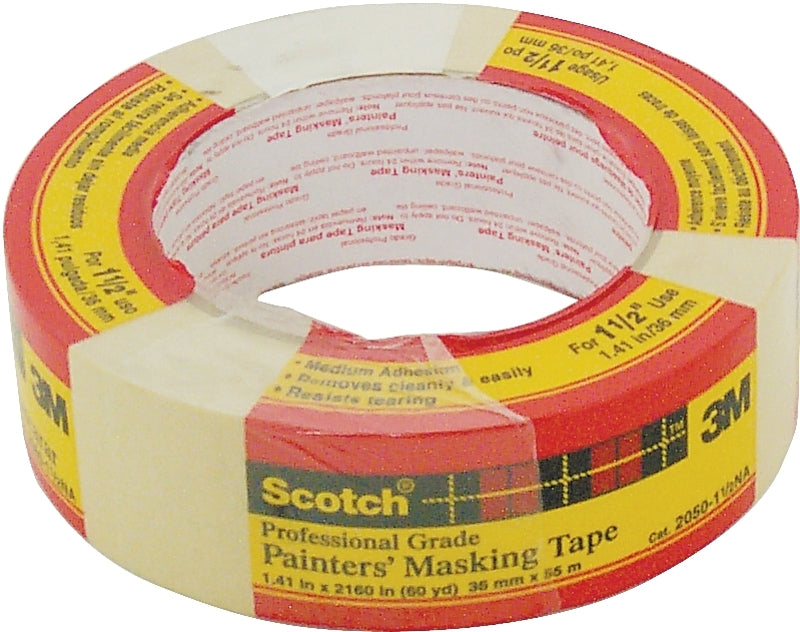 SCOTCH Scotch 20501.5 Masking Tape, 60.1 yd L, 1-1/2 in W, Paper Backing, Beige