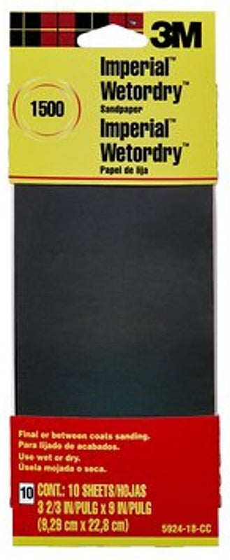 3M 3M 5924-18-CC Sandpaper, 9 in L, 3.66 in W, Ultra Fine, 1500 Grit, Silicon Carbide Abrasive, Paper Backing