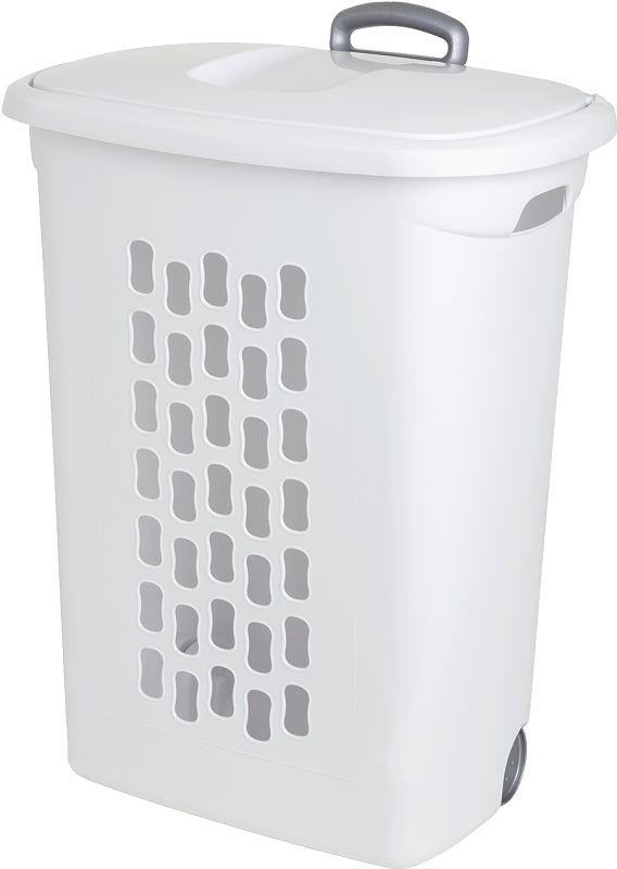 STERILITE Sterilite 12228003 Wheeled Hamper, 2 bu Capacity, Plastic Bag, White, 13.75 in W, 28.375 in H, 21 in D