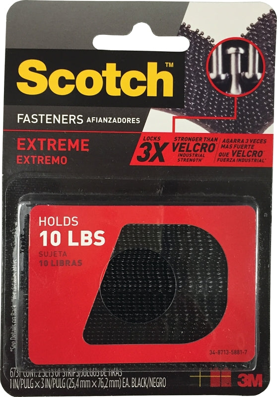 SCOTCH Scotch RF6731 Fastener, 1 in W, 3 in L, Black, 10 lb, Acrylic Adhesive