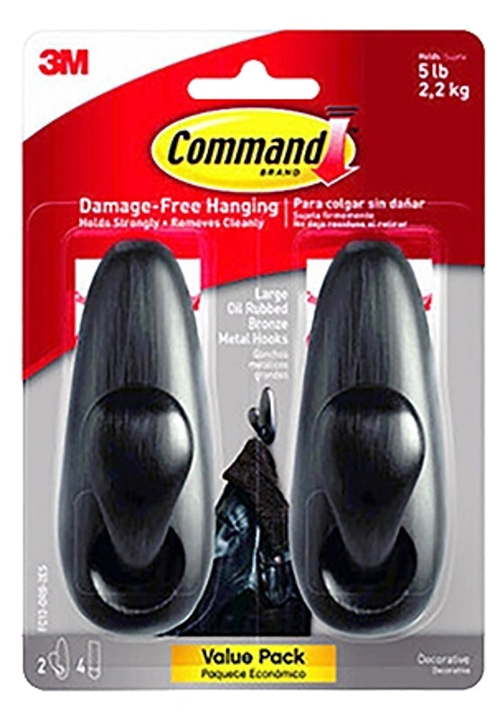 COMMAND Command Forever Classic Series FC13-ORB-2ES Large Decorative Hook, Metal, Oil-Rubbed Bronze, 5 lb