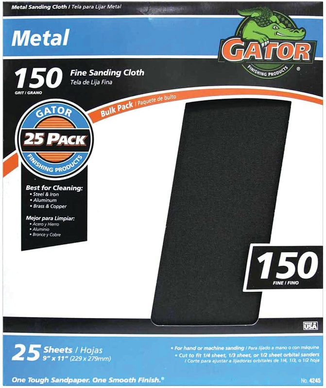 GATOR Gator 3290 Sanding Sheet, 11 in L, 9 in W, Fine, 150 Grit, Emery Abrasive, Cloth Backing PAINT GATOR