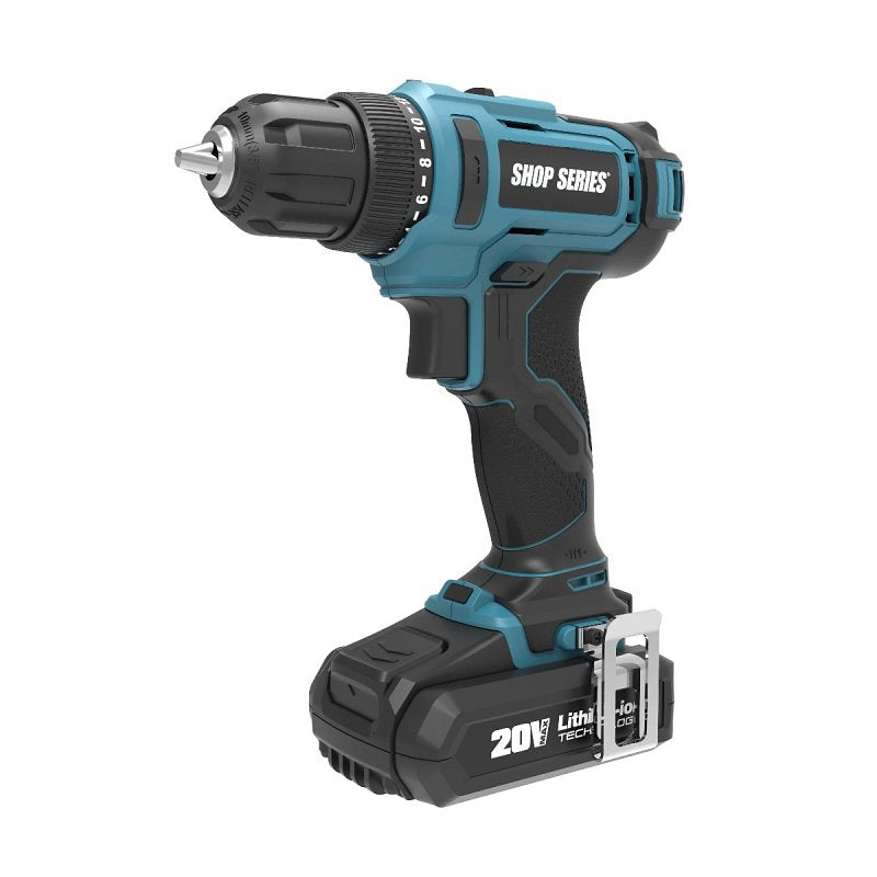SHOP SERIES ShopSeries SS2388K Drill/Driver with Project Kit, Battery Included, 20 V, 2 Ah, 3/8 in Chuck TOOLS SHOP SERIES