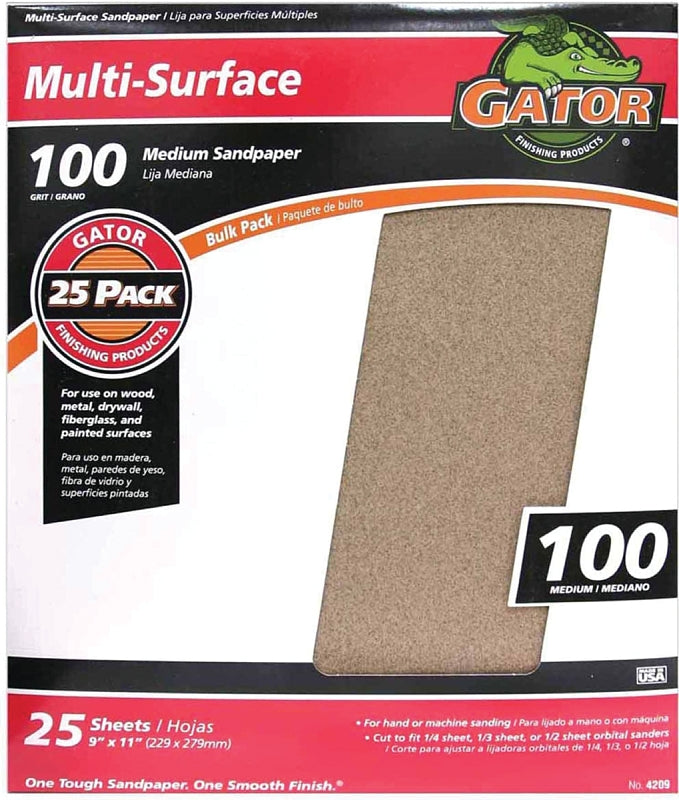 GATOR Gator 3264 Sanding Sheet, 11 in L, 9 in W, 100 Grit, Aluminum Oxide Abrasive, Medium