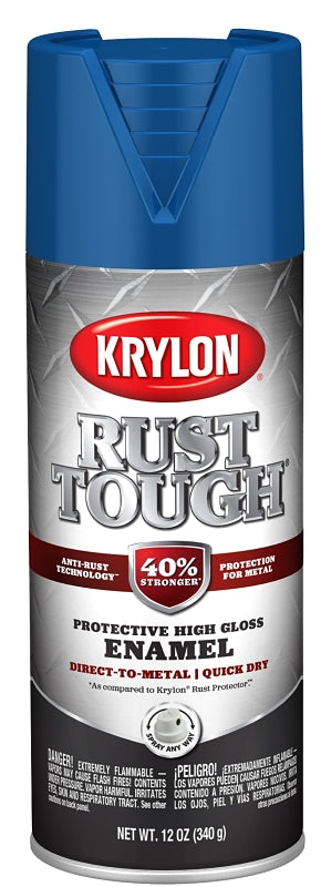 KRYLON Krylon Rust Tough K09225008 Enamel Spray Paint, Gloss, True Blue, 12 oz, Can