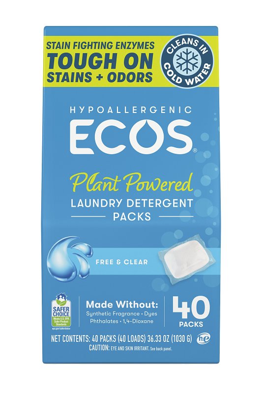 ECOS Ecos 9637/06 Laundry Detergent Pack, 40, Capsule, Free and Clear