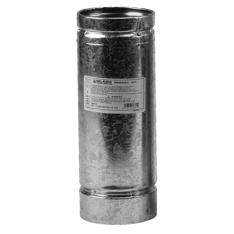 SELKIRK Selkirk 3VP-12 Vent Pipe, 3 in OD, 12 in L, Stainless Steel, Galvanized, For: Pellet Burning Stoves