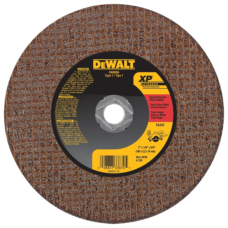 DEWALT DEWALT DW8056 Abrasive Saw Blade, 7 in Dia, 0.045 in Thick, 5/8 in Arbor, Aluminum Oxide Abrasive TOOLS DEWALT