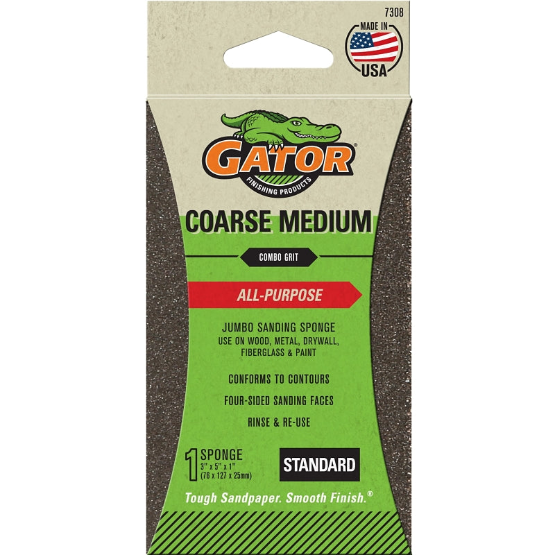 GATOR Gator 7308 Sanding Sponge, 5 in L, 3 in W, Coarse, Medium, Aluminum Oxide Abrasive PAINT GATOR