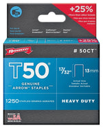 ARROW Arrow T50 Series 50CT24 Staple, 3/8 in W Crown, 17/32 in L Leg, Steel